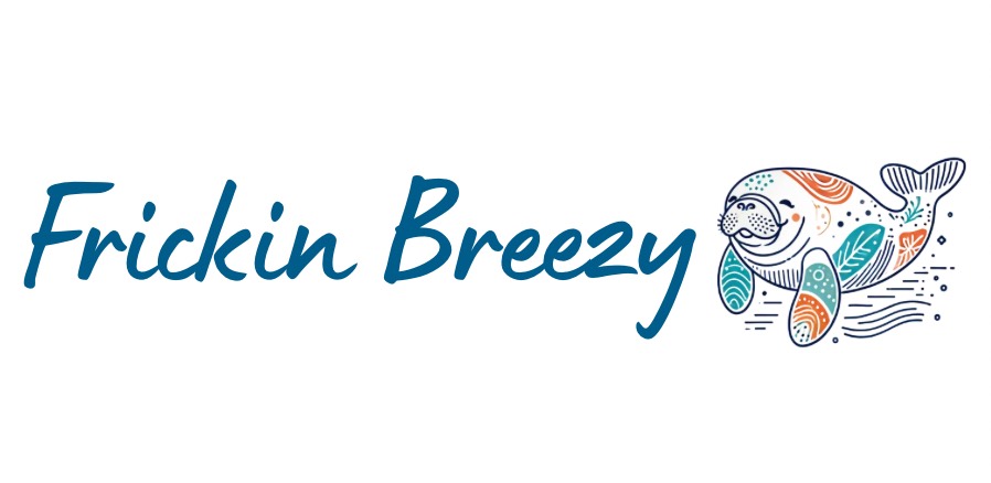 Frickin Breezy hand-lettered logo and manatee mark