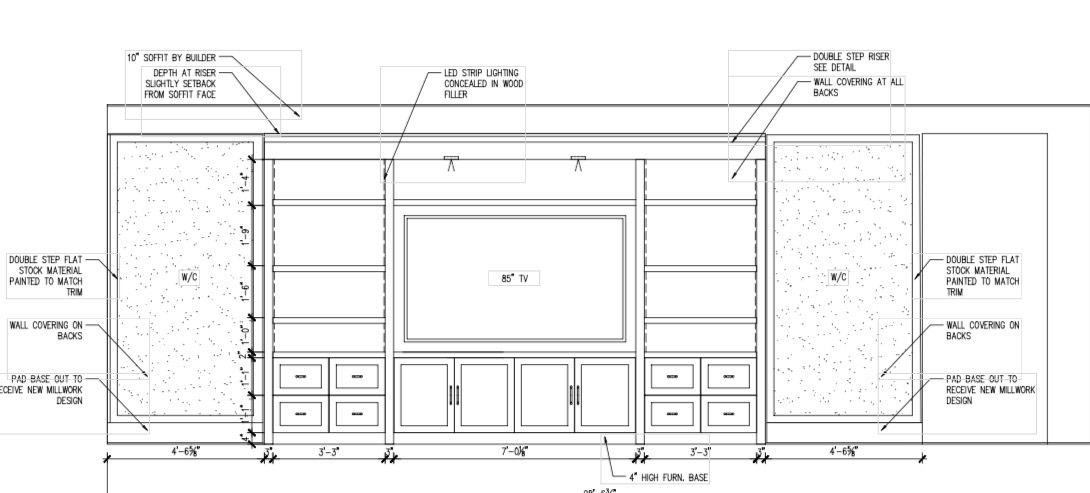 Custom media wall and millwork elevation