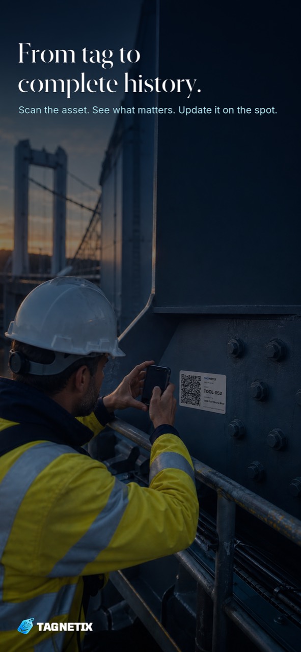 Field worker scanning a Tagnetix QR label to open an asset history